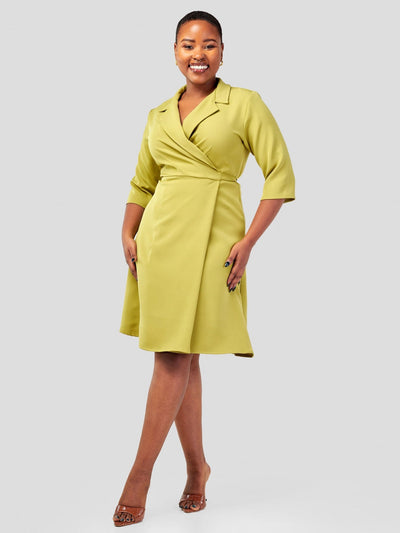 Vivo Taji 3/4 Sleeve Wrap Dress - Olive Green - Shopzetu