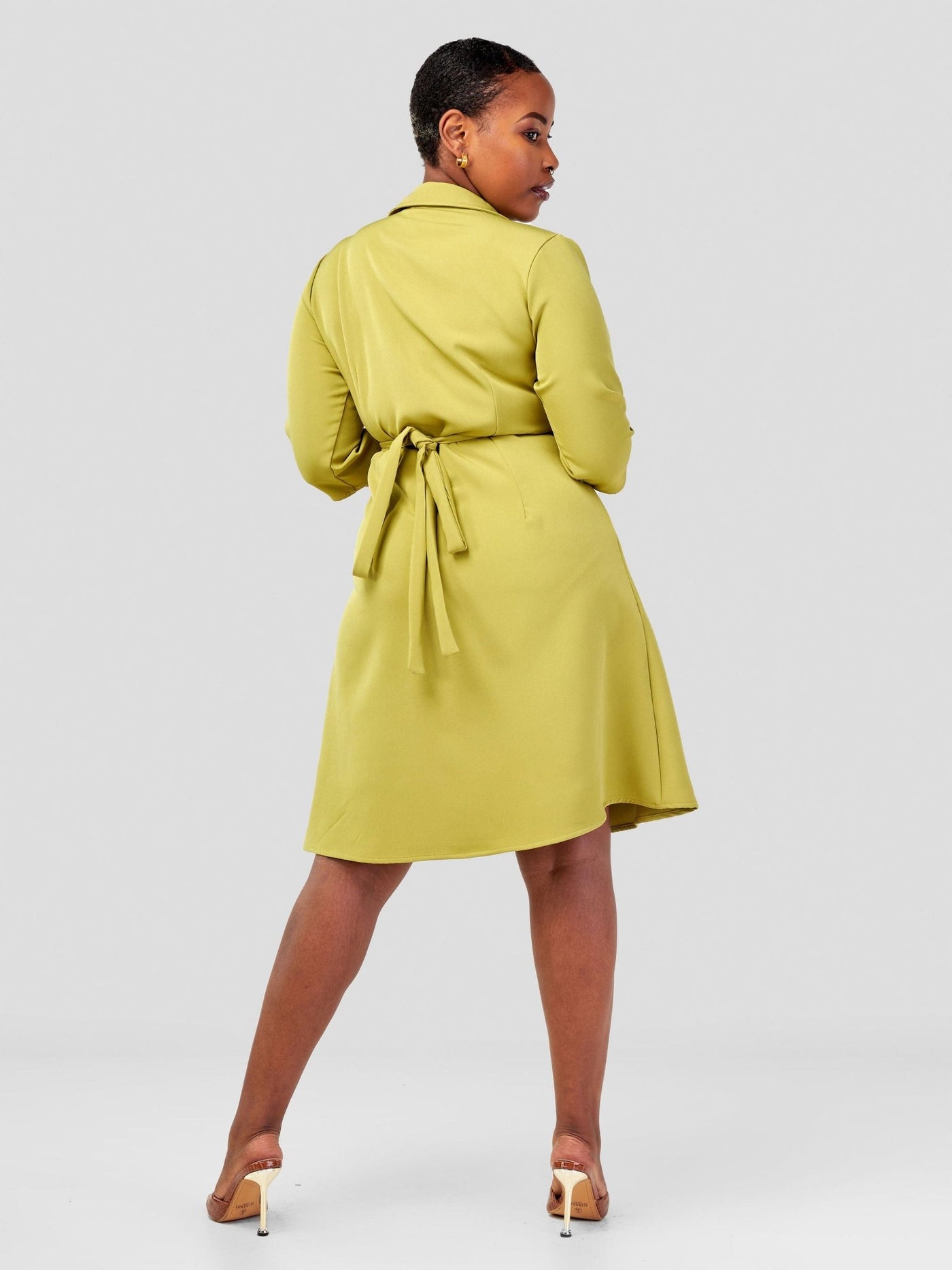 Vivo Taji 3/4 Sleeve Wrap Dress - Olive Green - Shopzetu