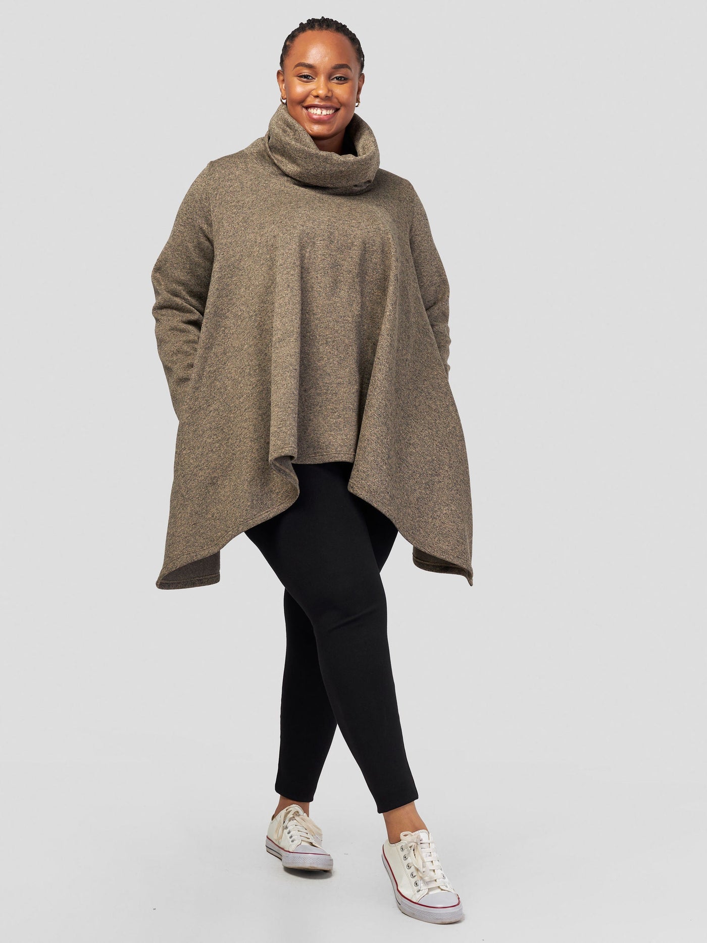 Vivo Basic Imelda Cowl Sweater - Dark Taupe
