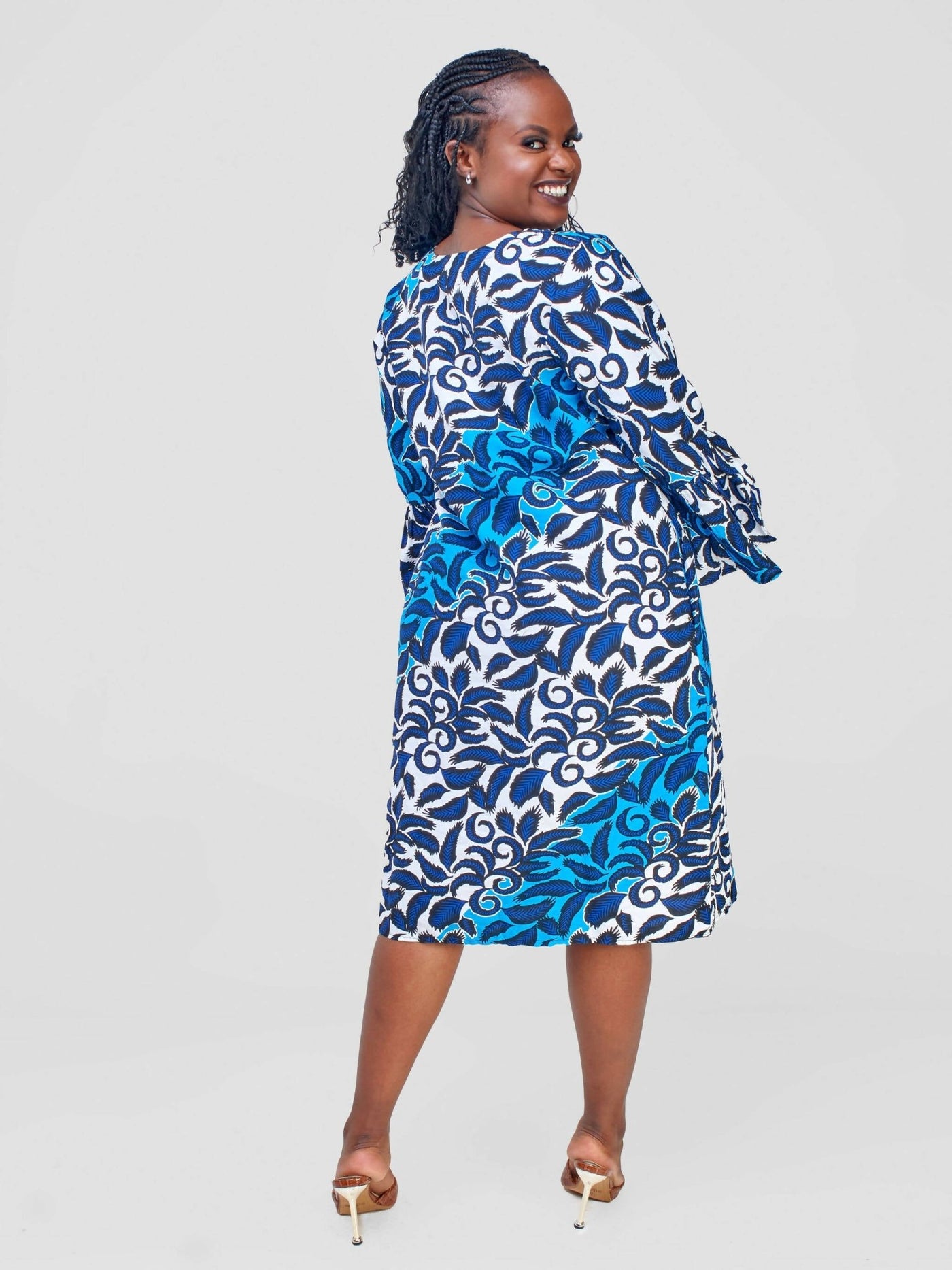 Pretty Gline African Ankara Dress - Blue / White Print - Shopzetu