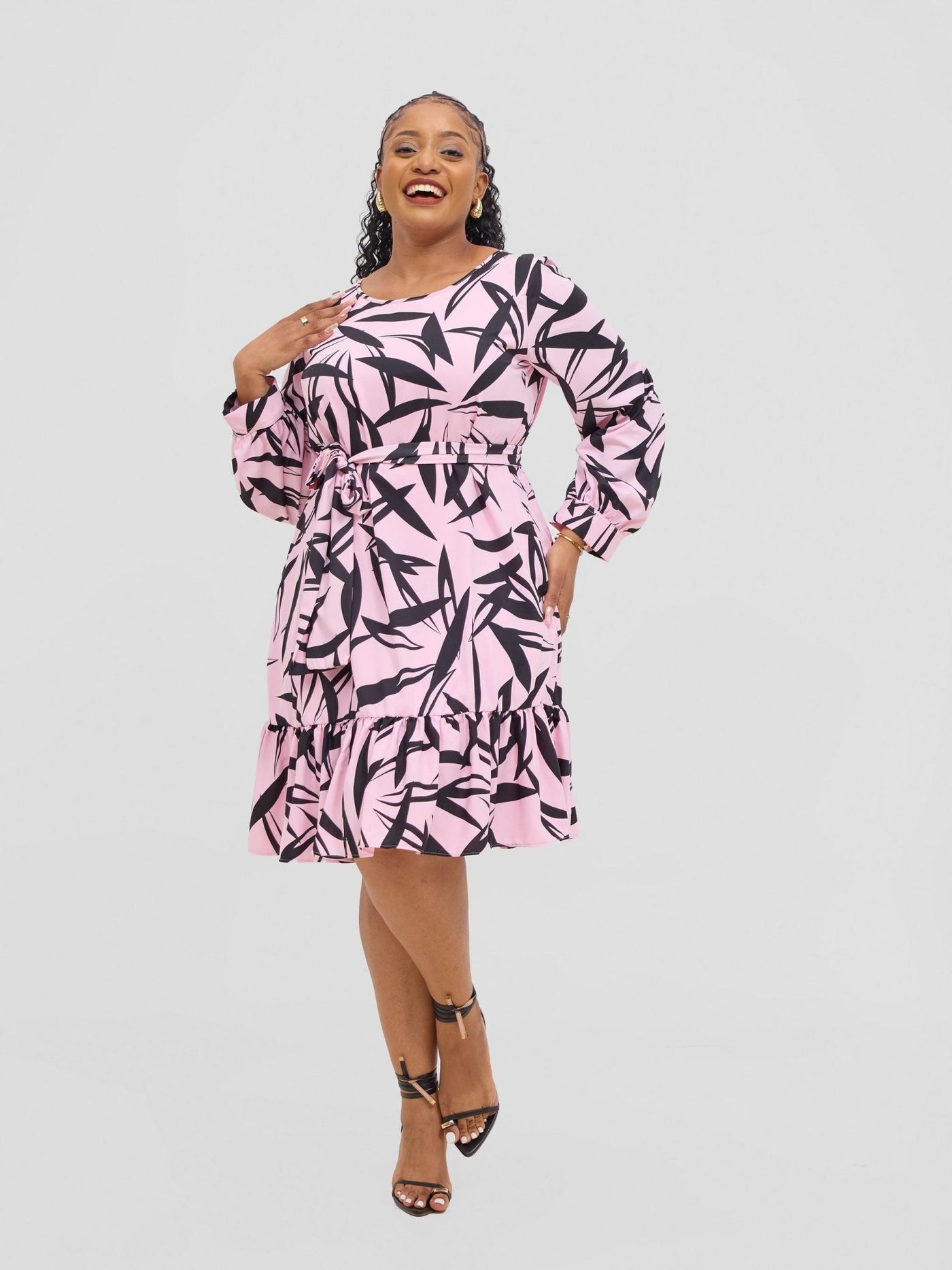 Vivo Serwa Tent Dress - Pink / Black Wera Print - Shopzetu