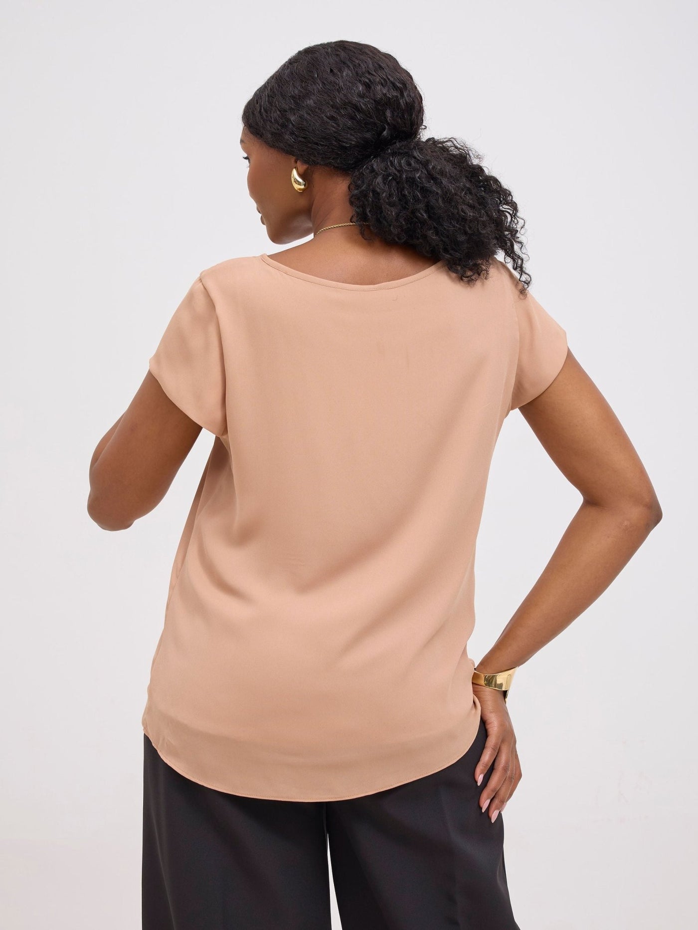 Vivo Basic Chiffon Cap Sleeve Top (Double Layered) - Light Tan - Shopzetu