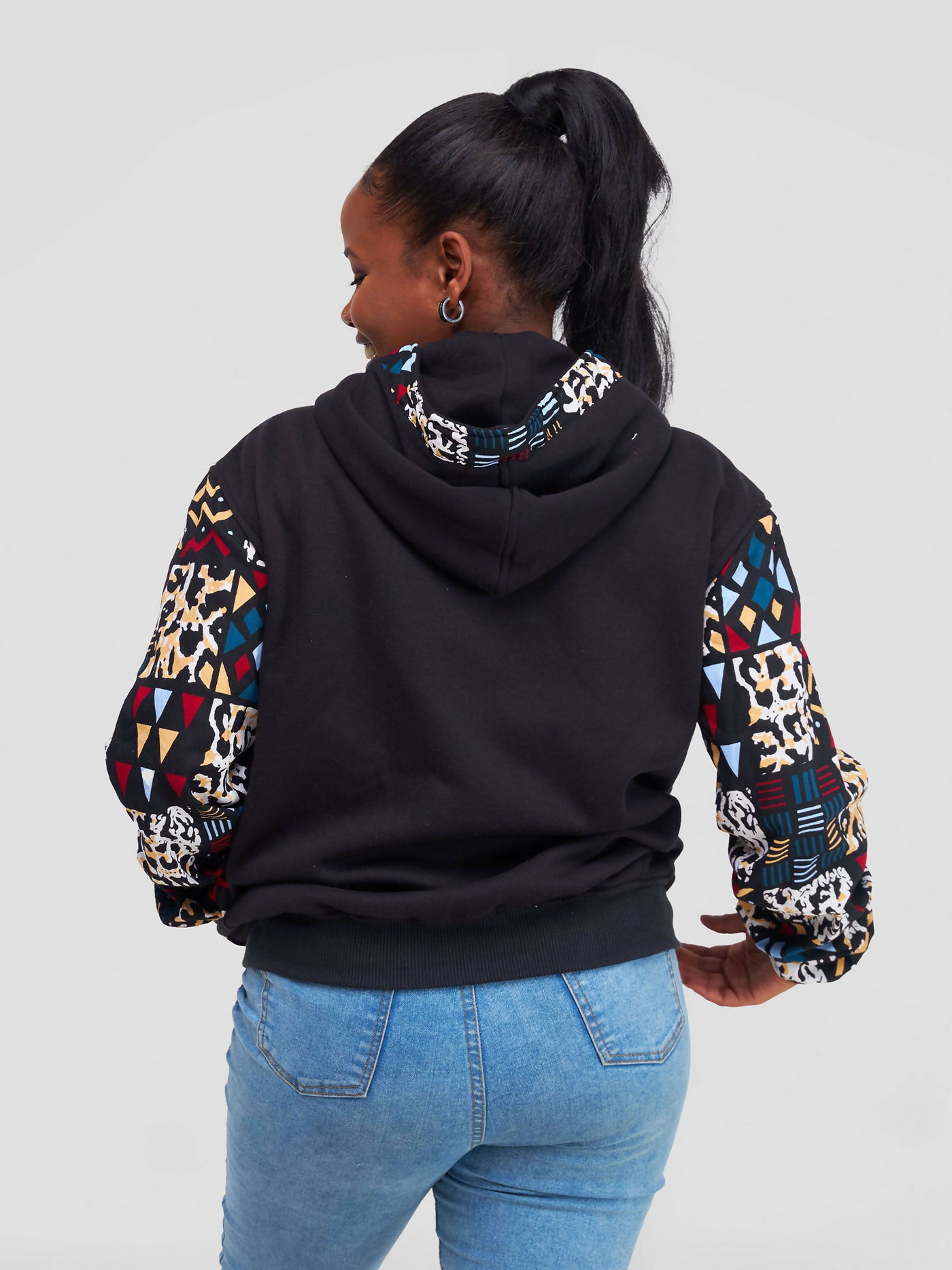 Khay Designs Ankara Sleeves And Neck Fleece Jumper - Black