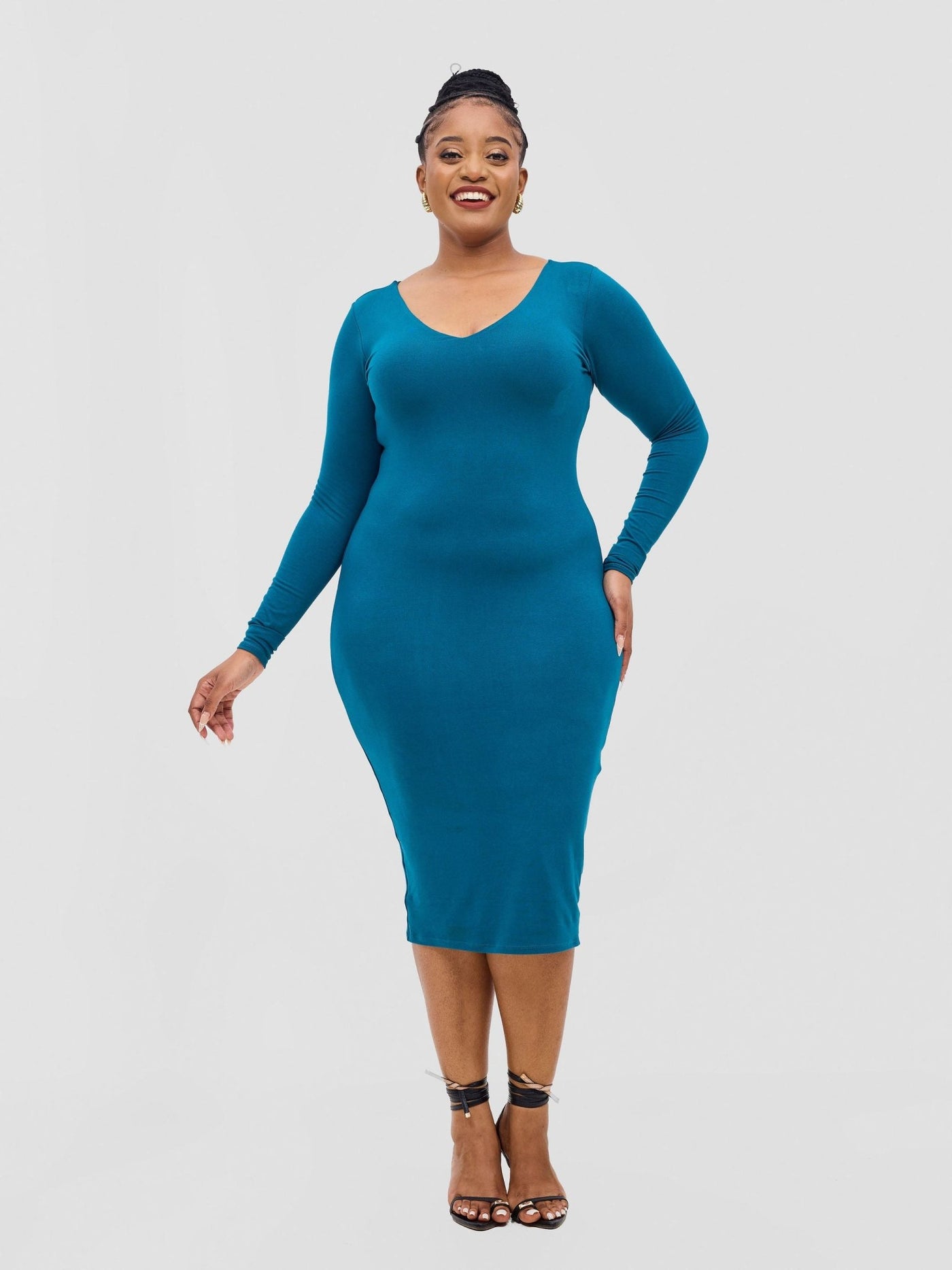 Vivo Basic Long Sleeved Double Layered Bodycon - Teal - Shopzetu