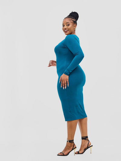 Vivo Basic Long Sleeved Double Layered Bodycon - Teal - Shopzetu