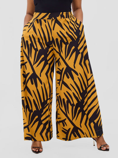 Vivo Ayla Crepe Pants - Mustard / Black Lala Print - Shopzetu