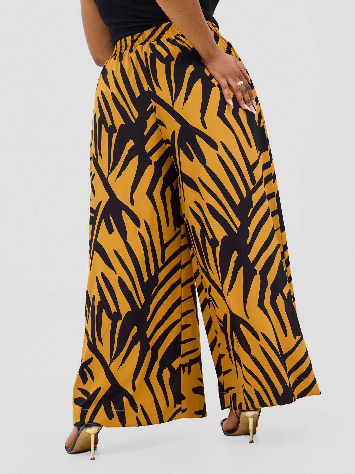 Vivo Ayla Crepe Pants - Mustard / Black Lala Print - Shopzetu