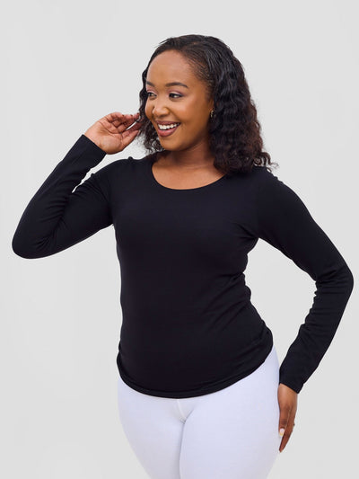 Vivo Val Long Sleeve Sleeve Top - Black - Shopzetu