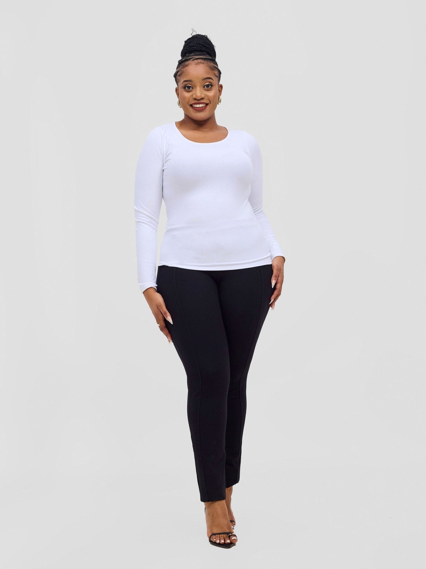 Vivo Basic Val Long Sleeve Sleeve Top - White - Shopzetu