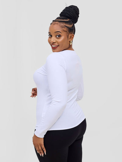 Vivo Basic Val Long Sleeve Sleeve Top - White - Shopzetu