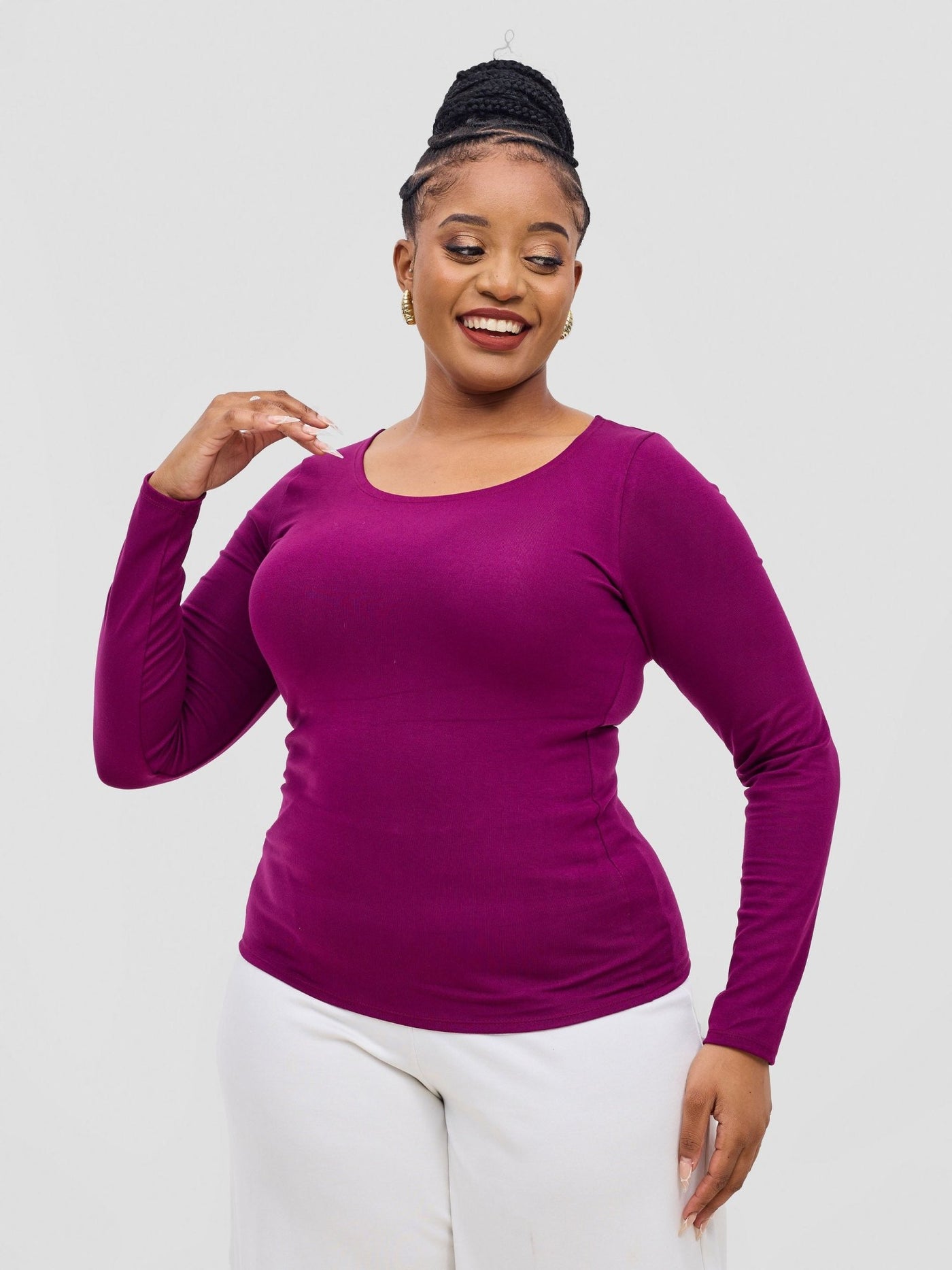 Vivo Basic Val Long Sleeve Sleeve Top - Burgandy - Shopzetu