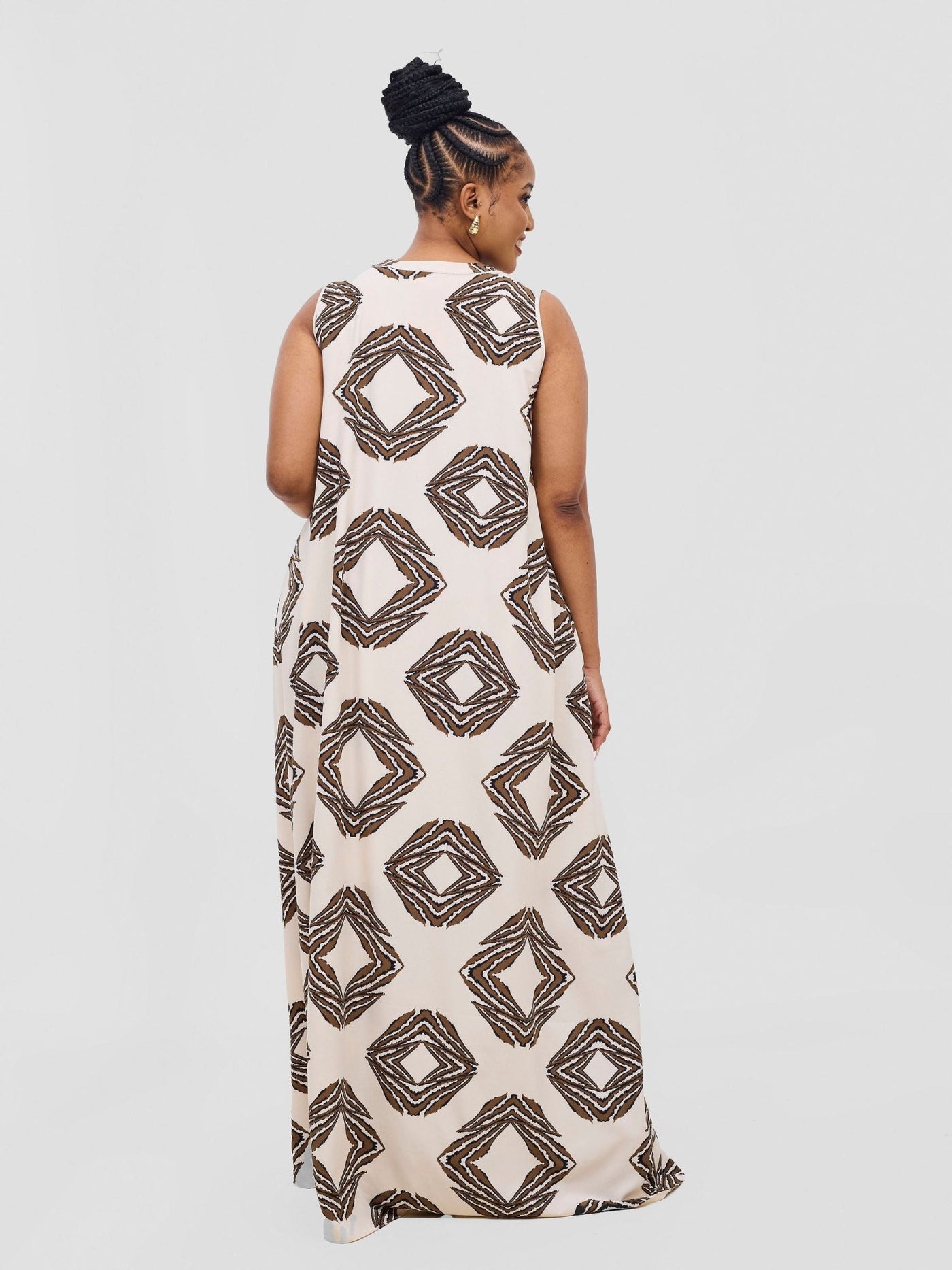 Vivo Ava Tent Maxi Dress - Cream / Brown Print - Shopzetu