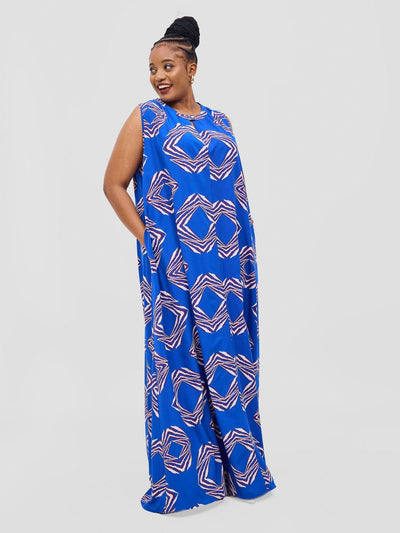 Vivo Ava Tent Maxi Dress - Blue White Print - Shopzetu