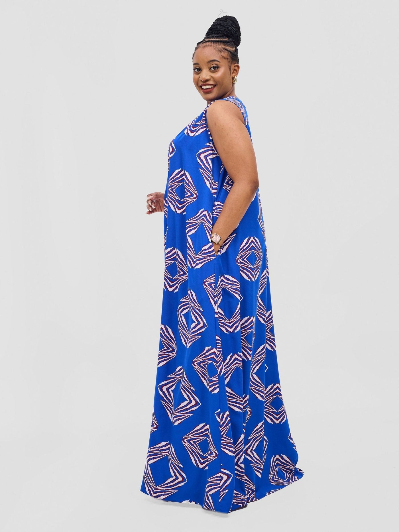 Vivo Ava Tent Maxi Dress - Blue White Print - Shopzetu