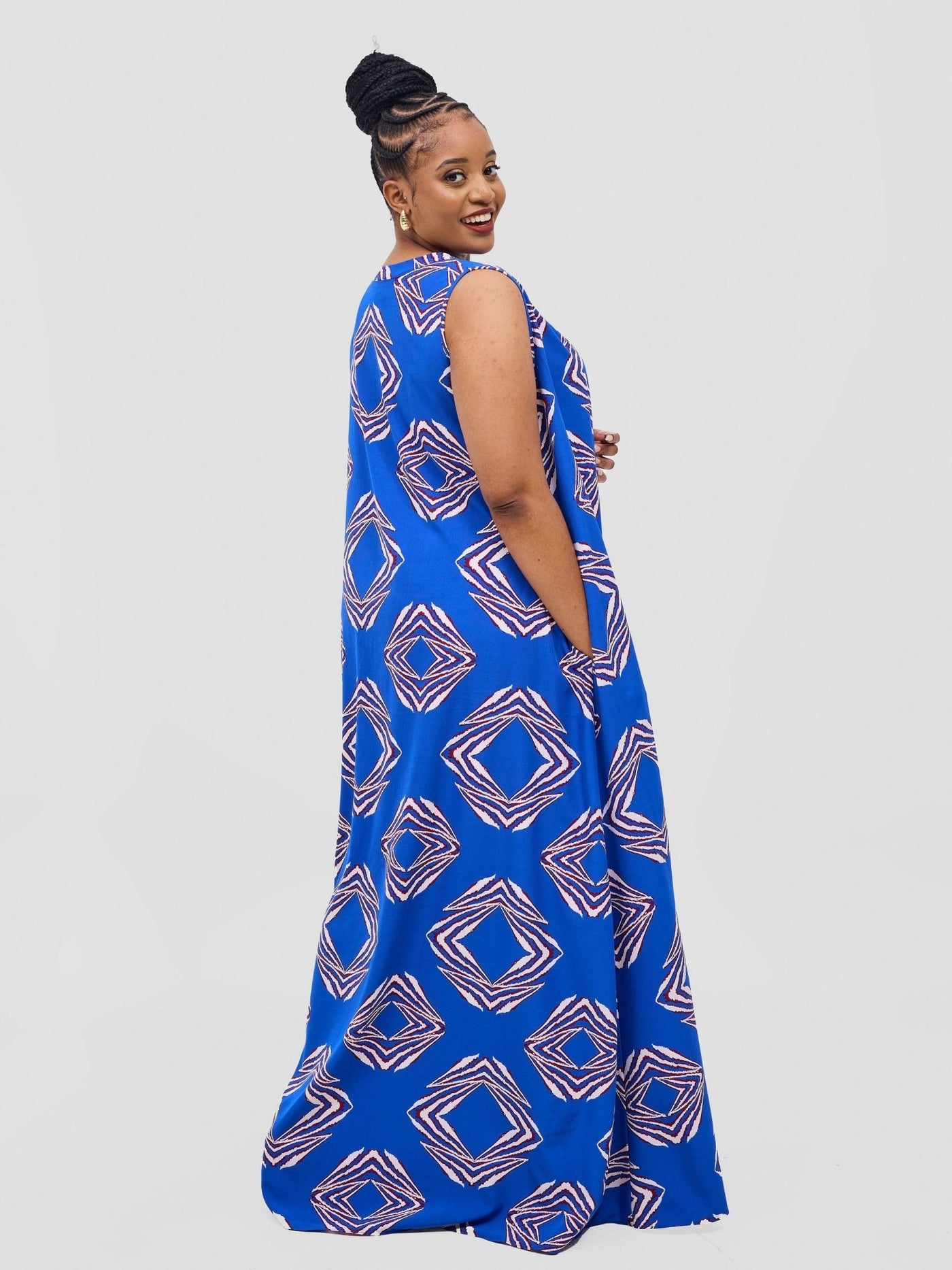 Vivo Ava Tent Maxi Dress - Blue White Print - Shopzetu