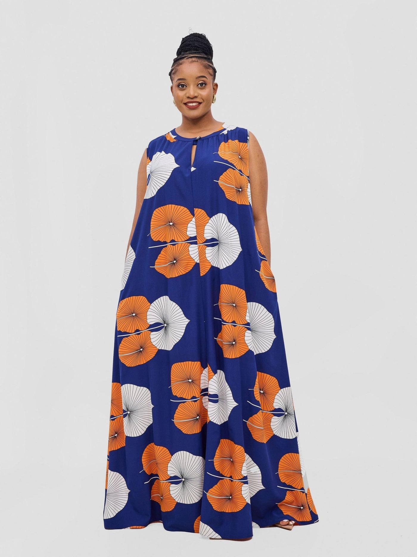 Vivo Ava Tent Maxi Dress - Orange / Off White Print - Shopzetu