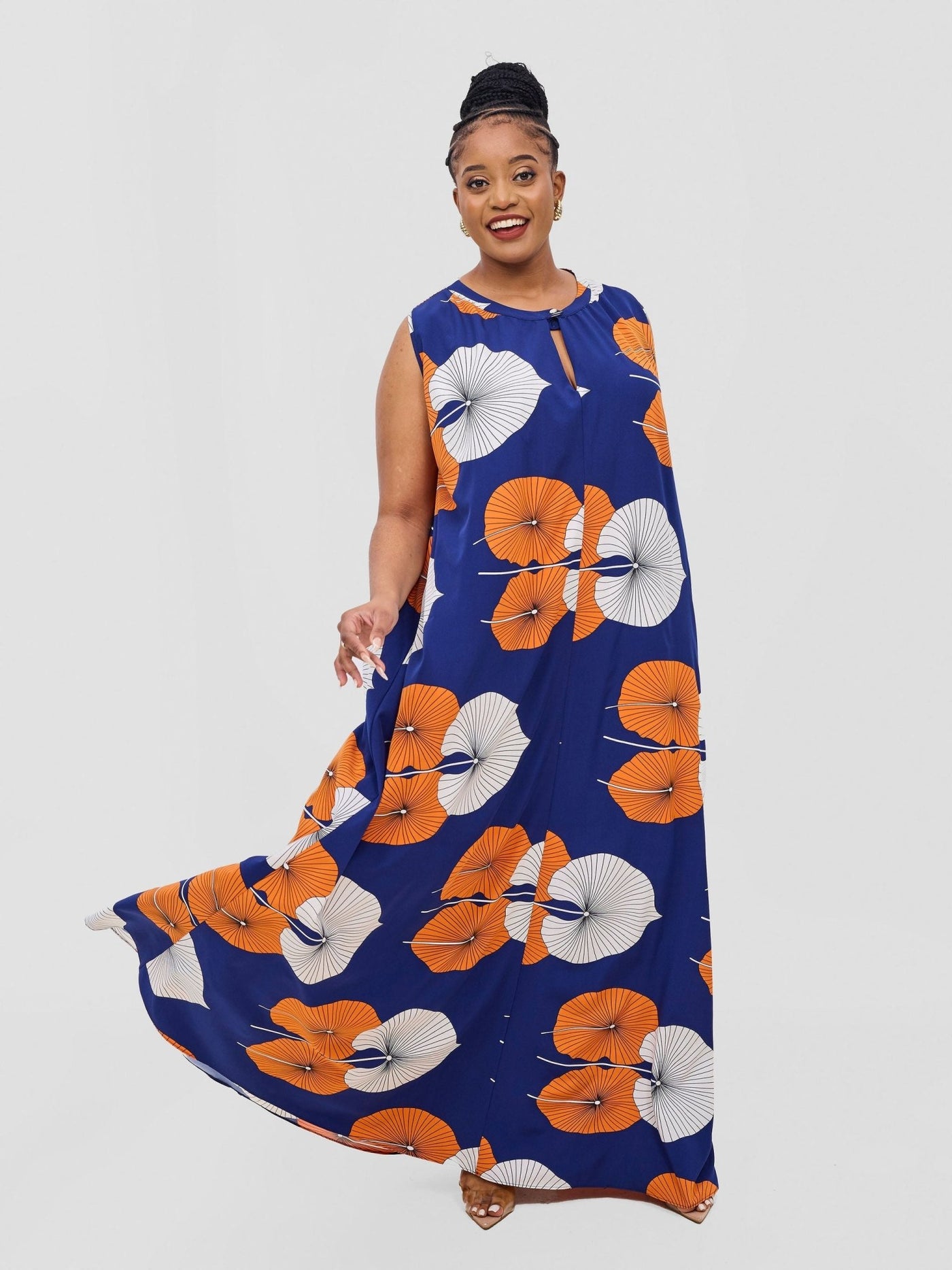 Vivo Ava Tent Maxi Dress - Orange / Off White Print - Shopzetu