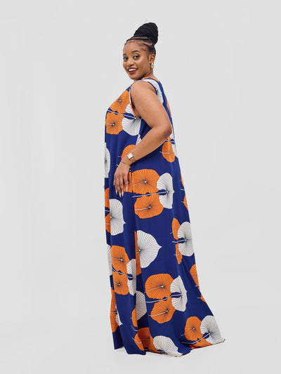 Vivo Ava Tent Maxi Dress - Orange / Off White Print - Shopzetu