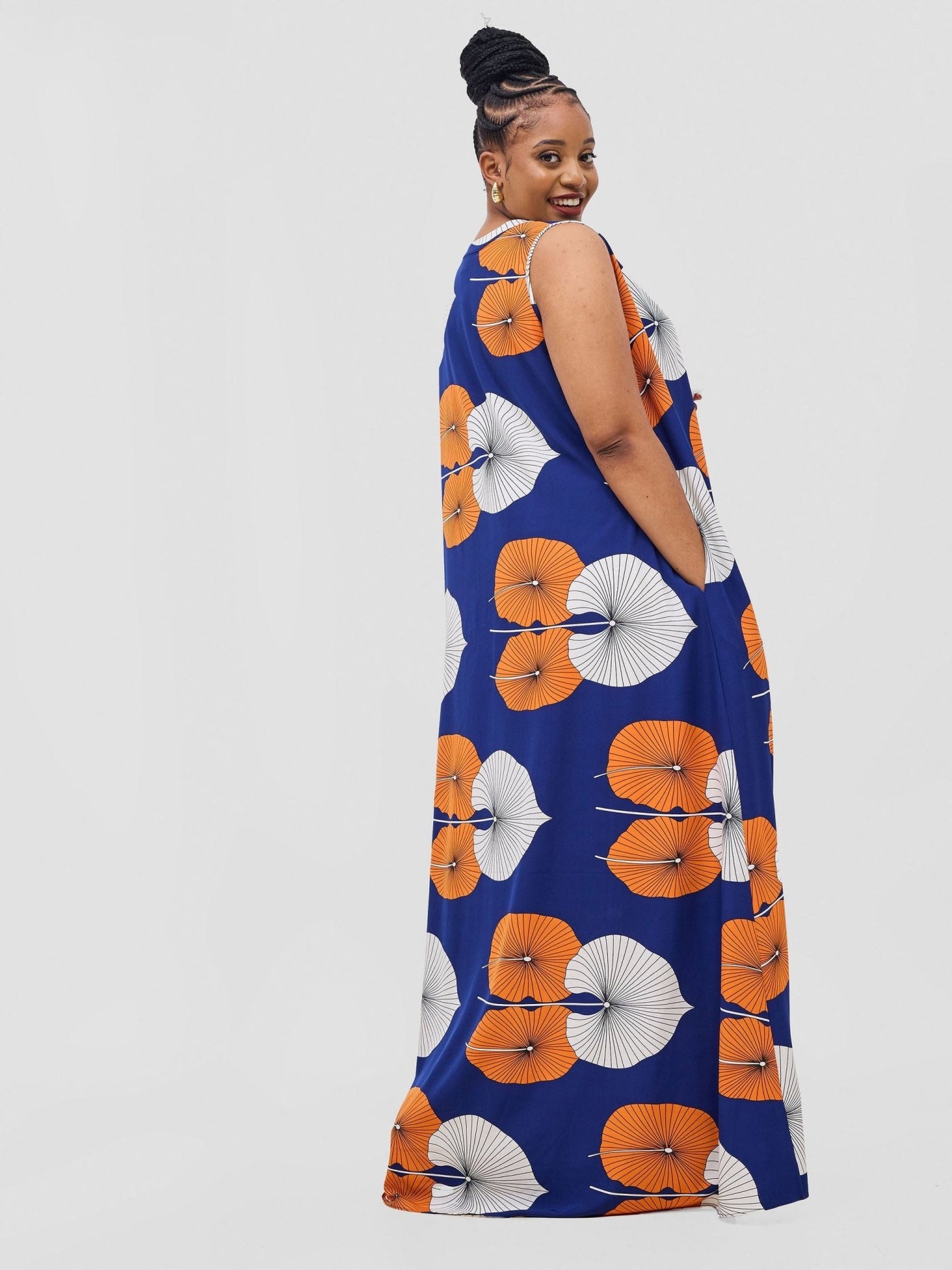 Vivo Ava Tent Maxi Dress - Orange / Off White Print - Shopzetu