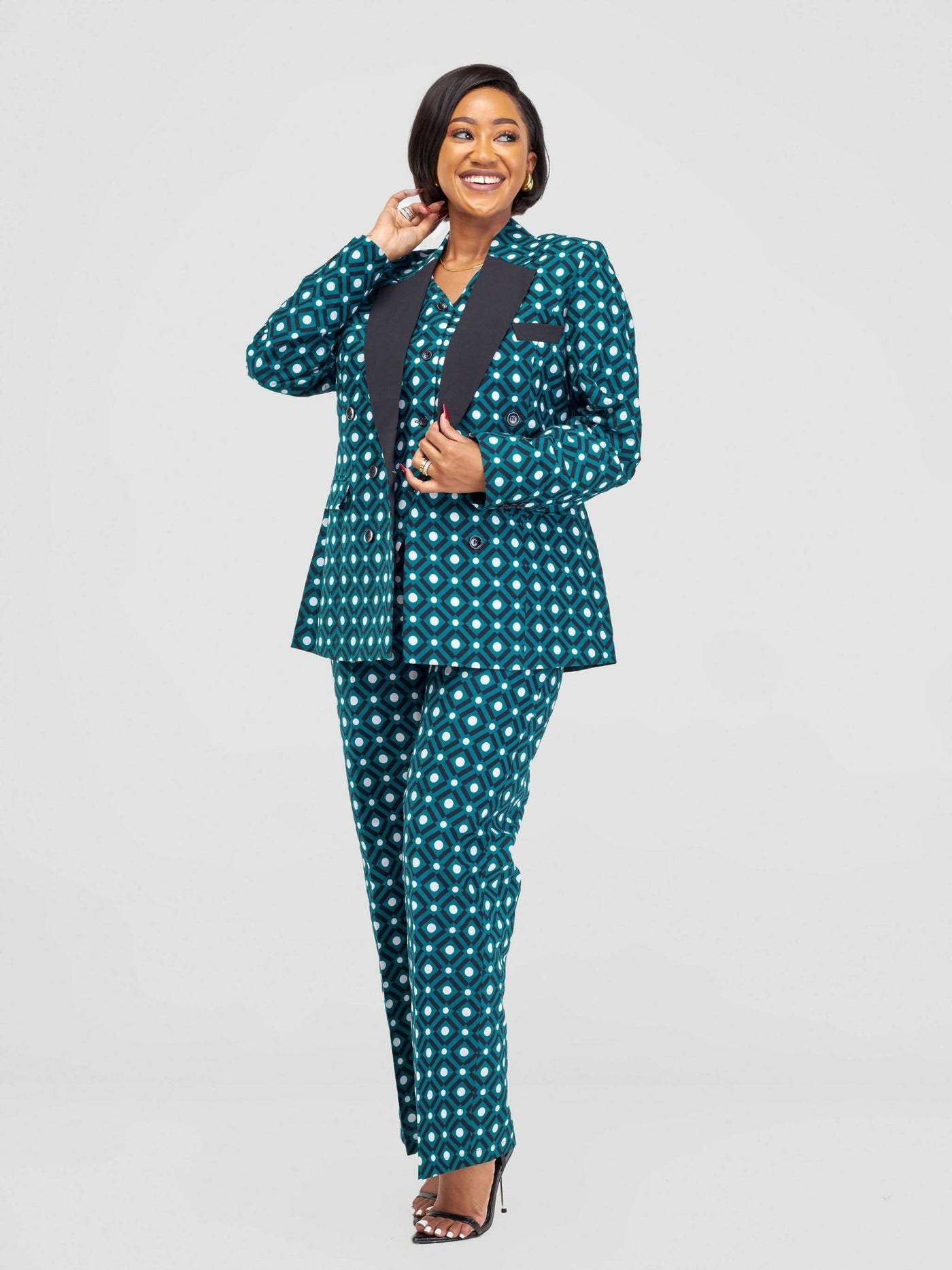 SBV Ankara Pant Suit - Green / White Print - Shopzetu