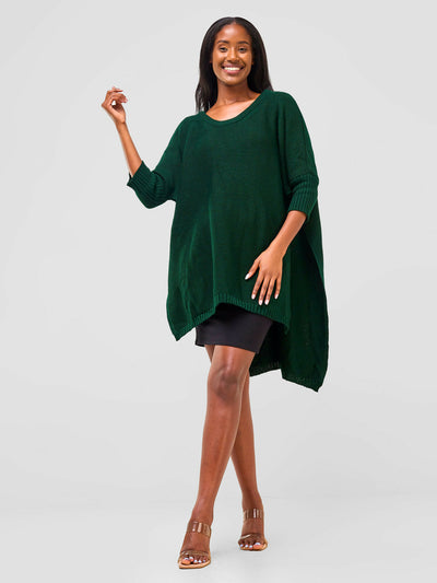 Anel's Knitwear Drop Shoulder Poncho - Green
