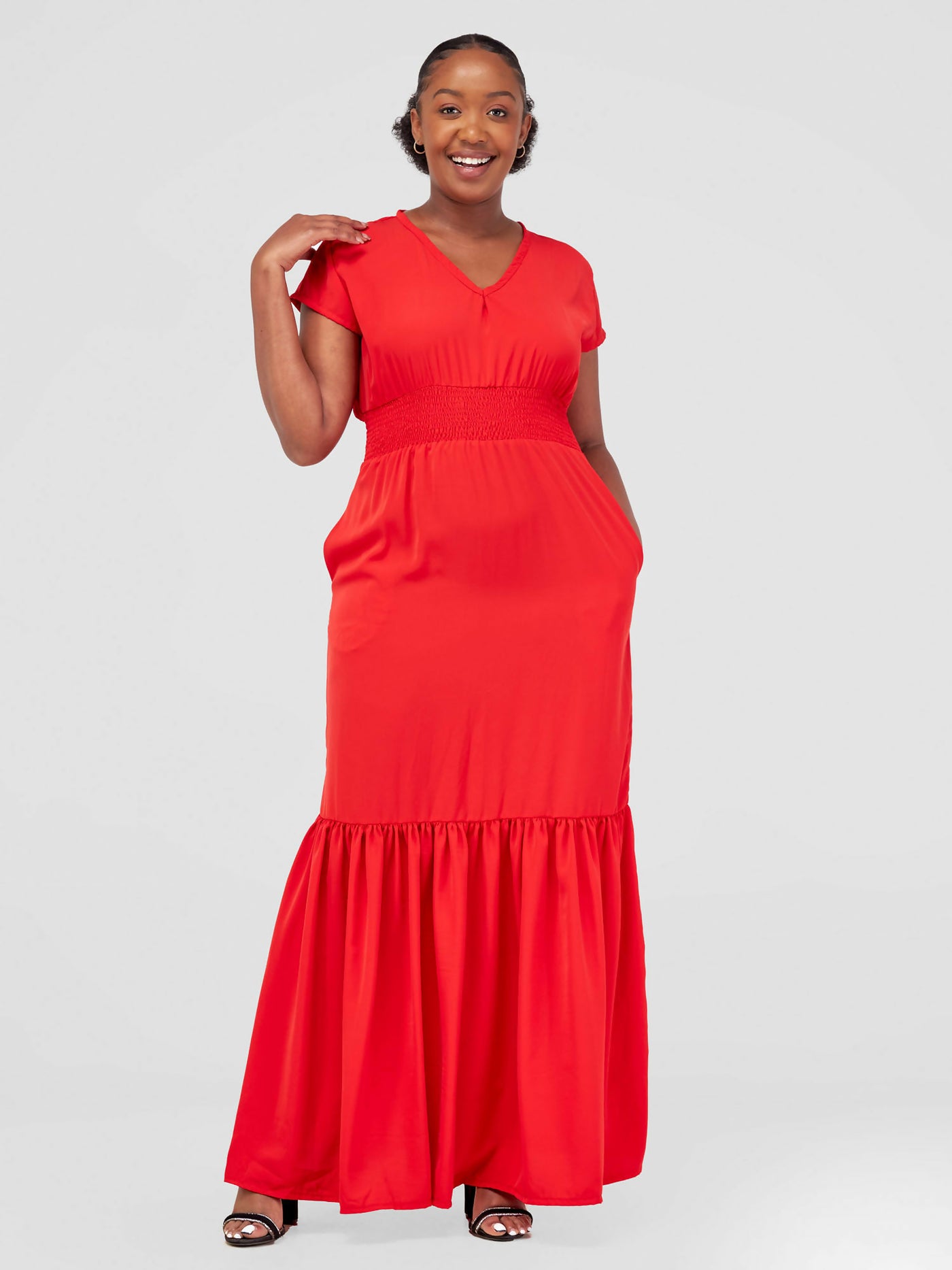 Zamaya Stitches Maxi Dress - Red