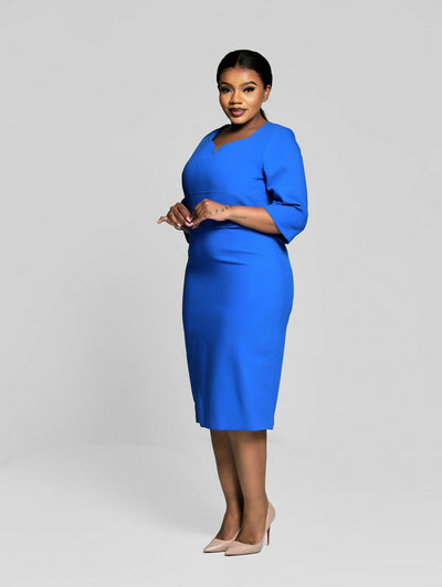 V Collar Bodycon - Blue - Shopzetu