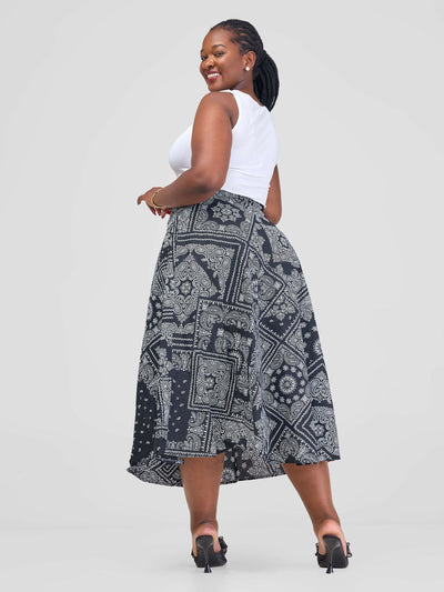 Bella Wangu A-line Bandana Print Skirt - Black / Grey