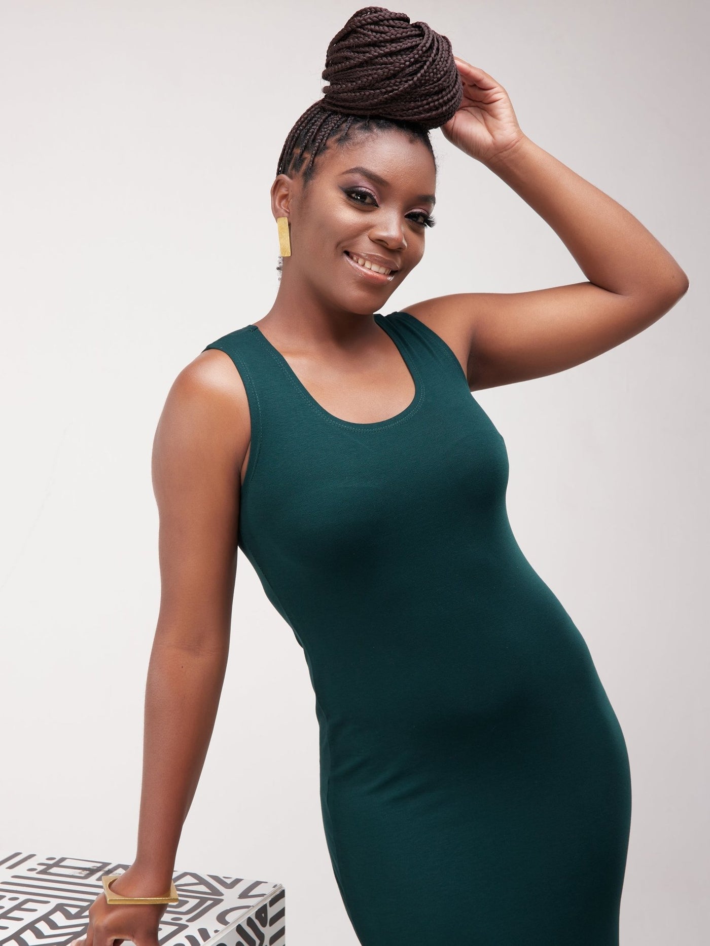 Vivo Basic Straight Maxi Dress - Dark Green - Shopzetu