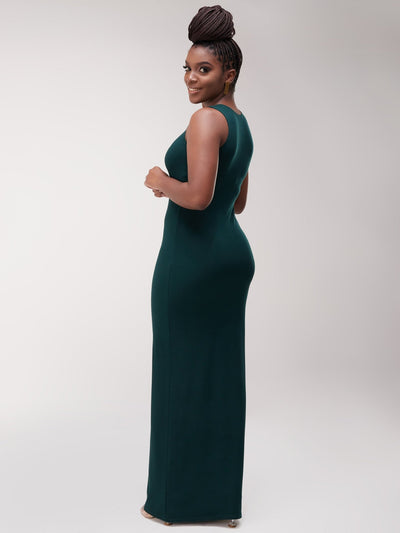 Vivo Basic Straight Maxi Dress - Dark Green - Shopzetu