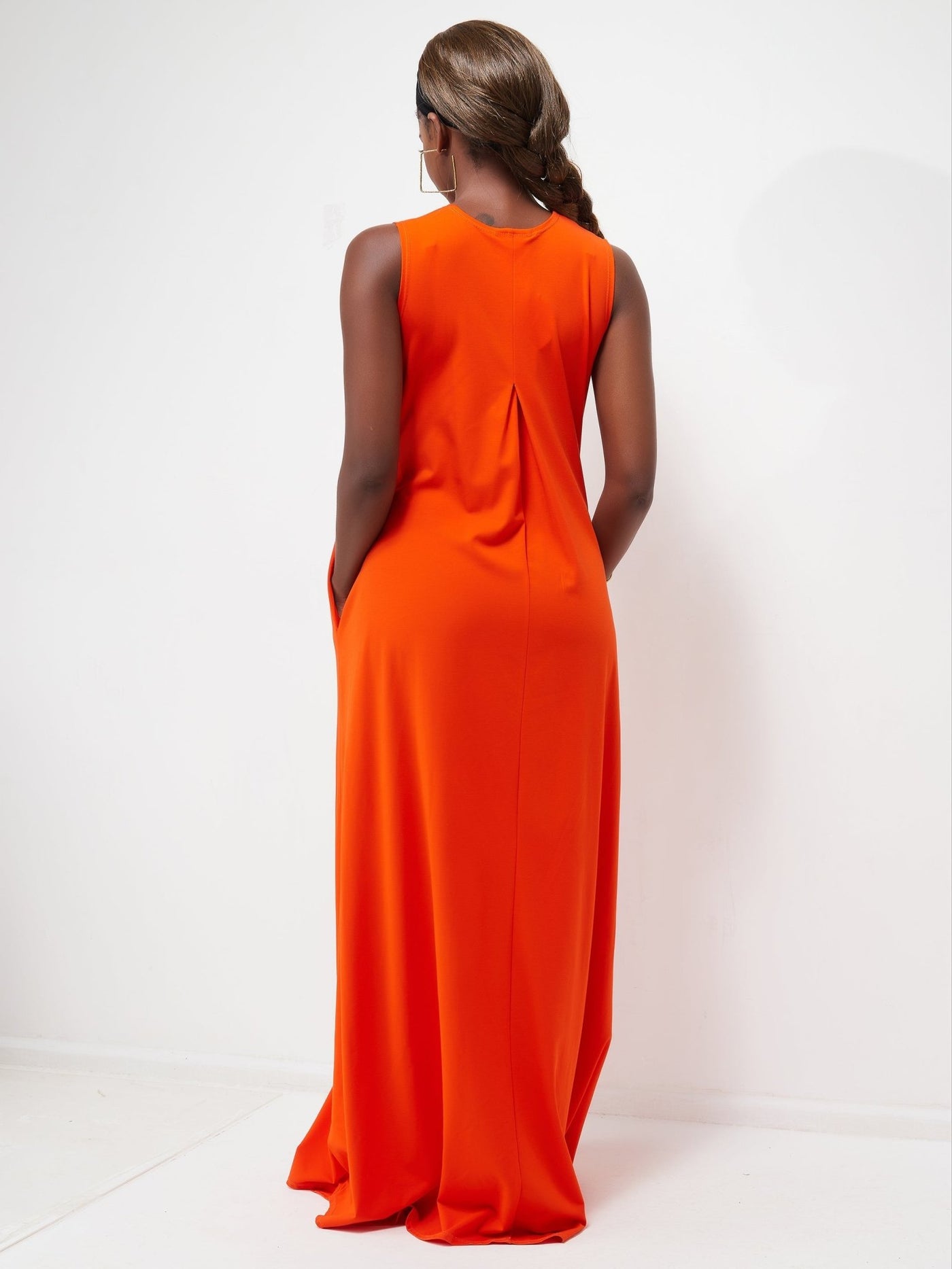 Vivo Ponte Back Pleat Maxi Dress - Orange - Shopzetu