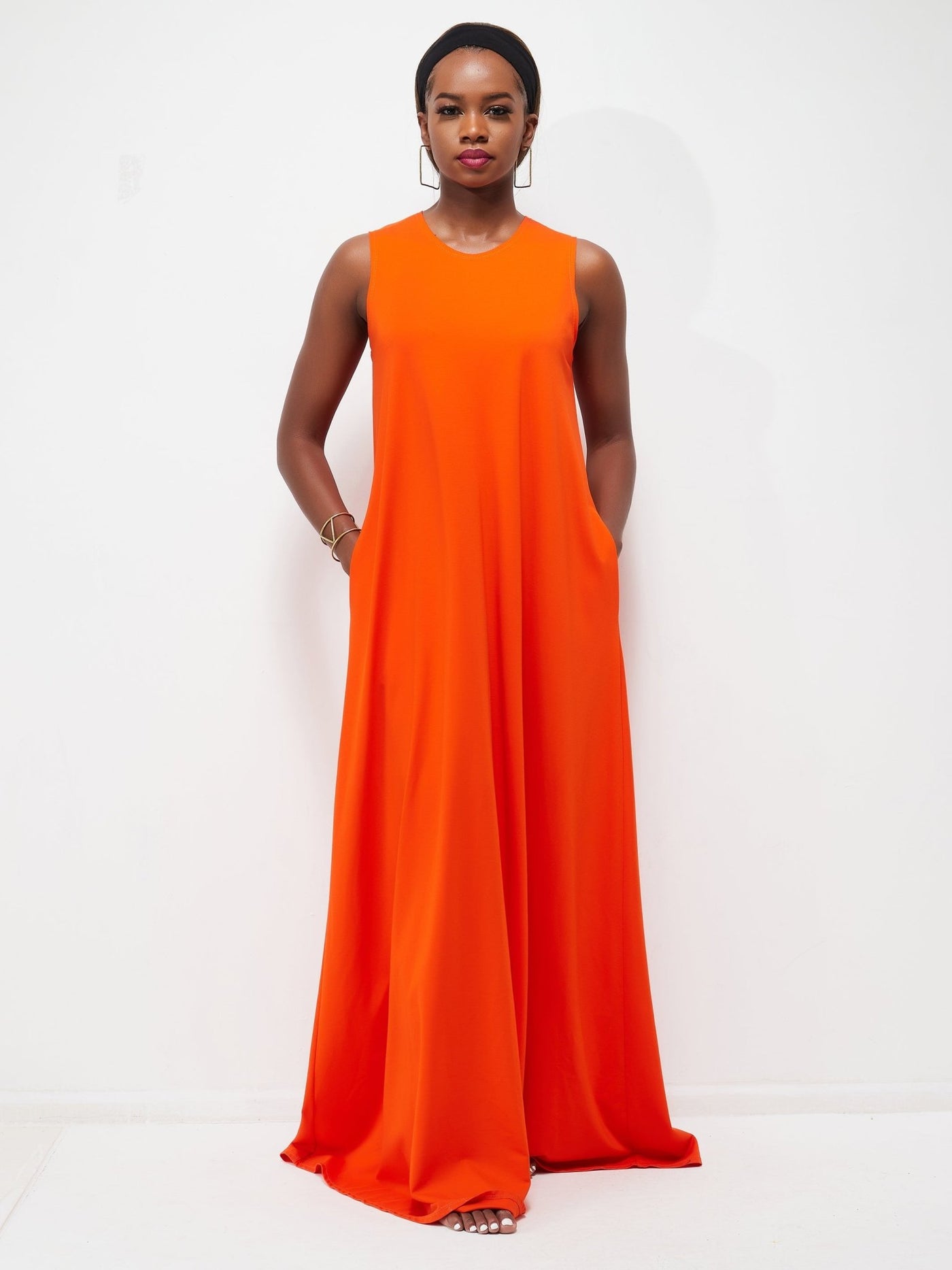 Vivo Ponte Back Pleat Maxi Dress - Orange - Shopzetu