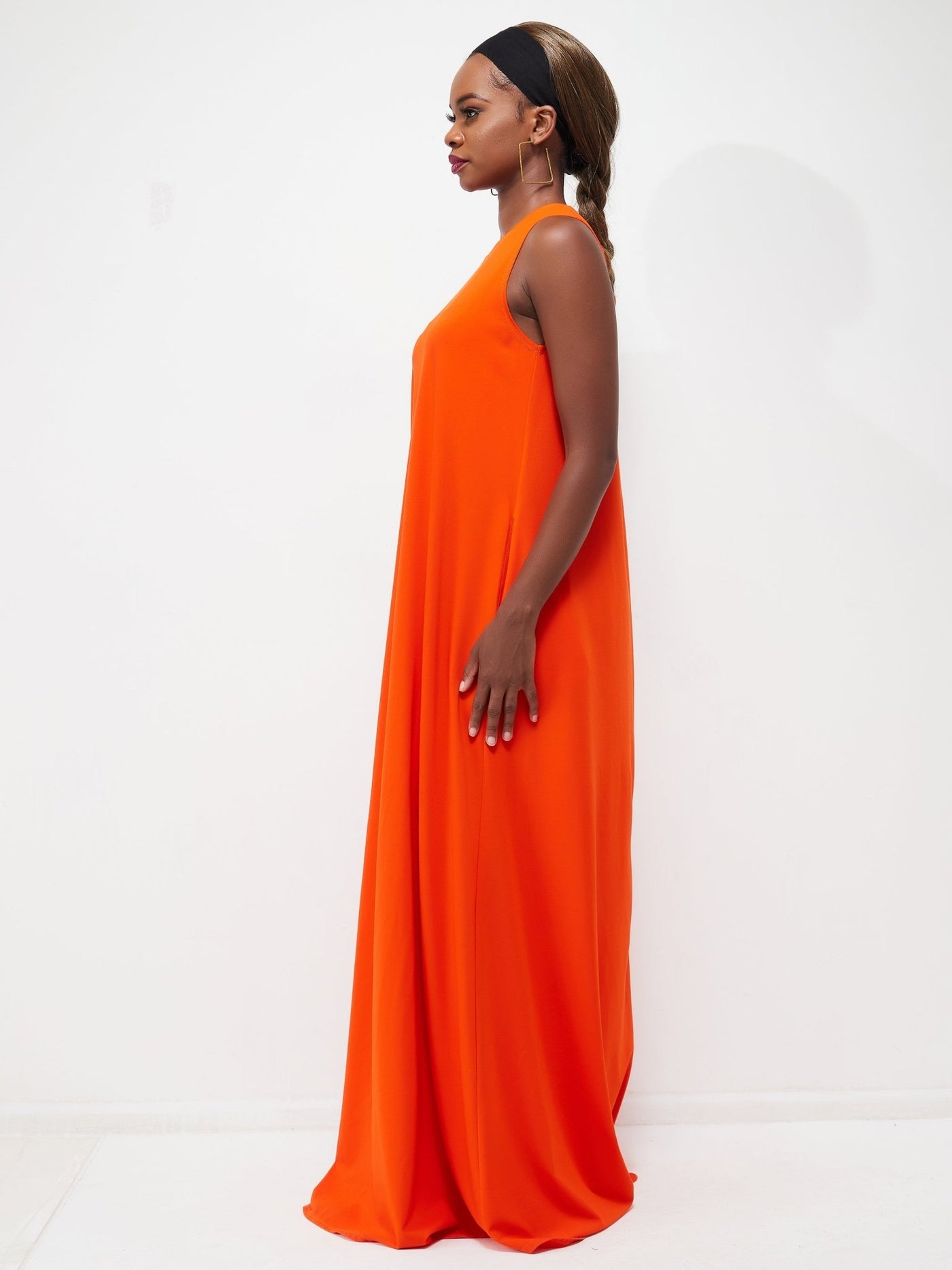 Vivo Ponte Back Pleat Maxi Dress - Orange - Shopzetu