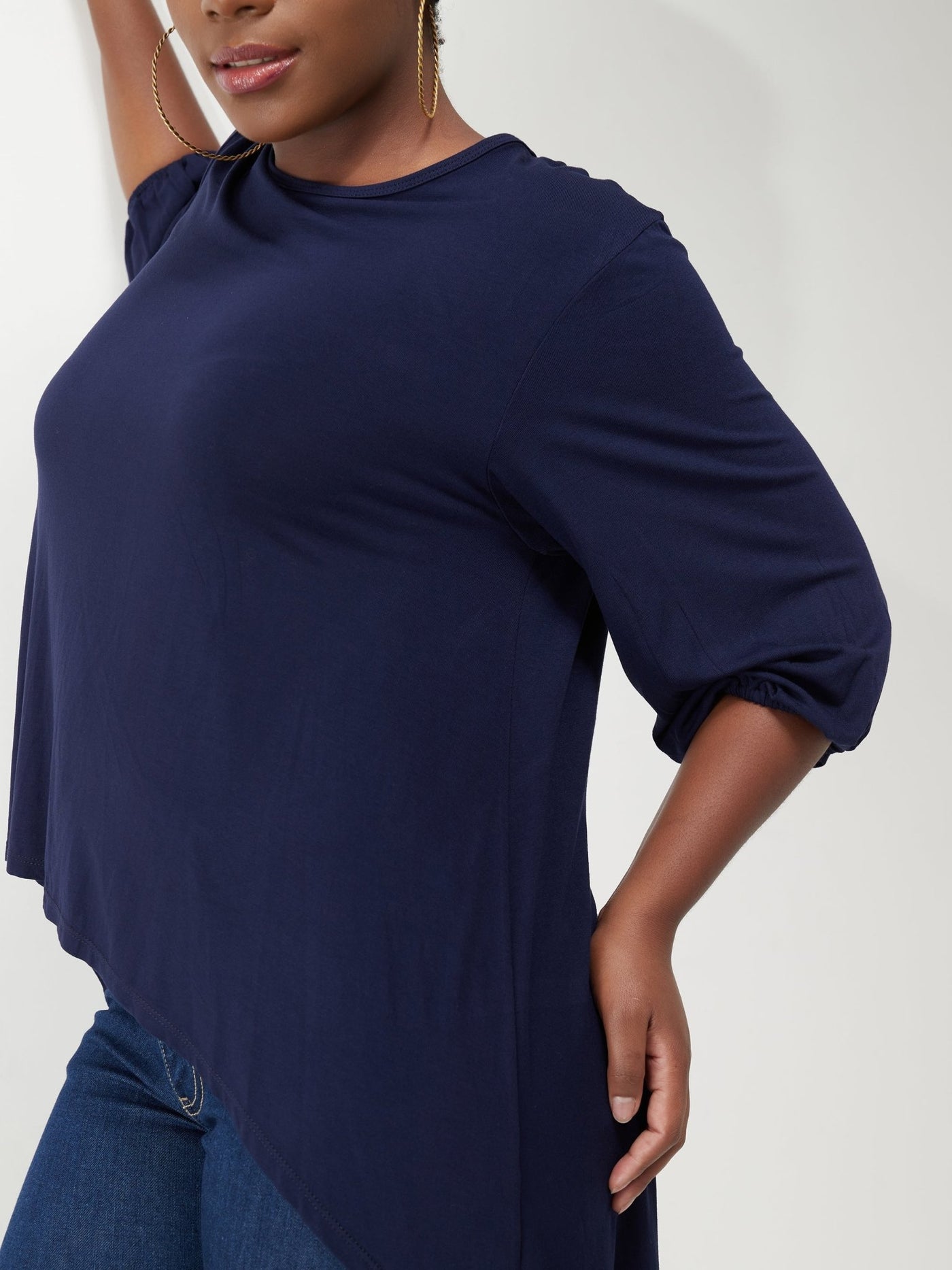 Vivo Basic Nalia High Low Jersey Top - Navy Blue - Shopzetu