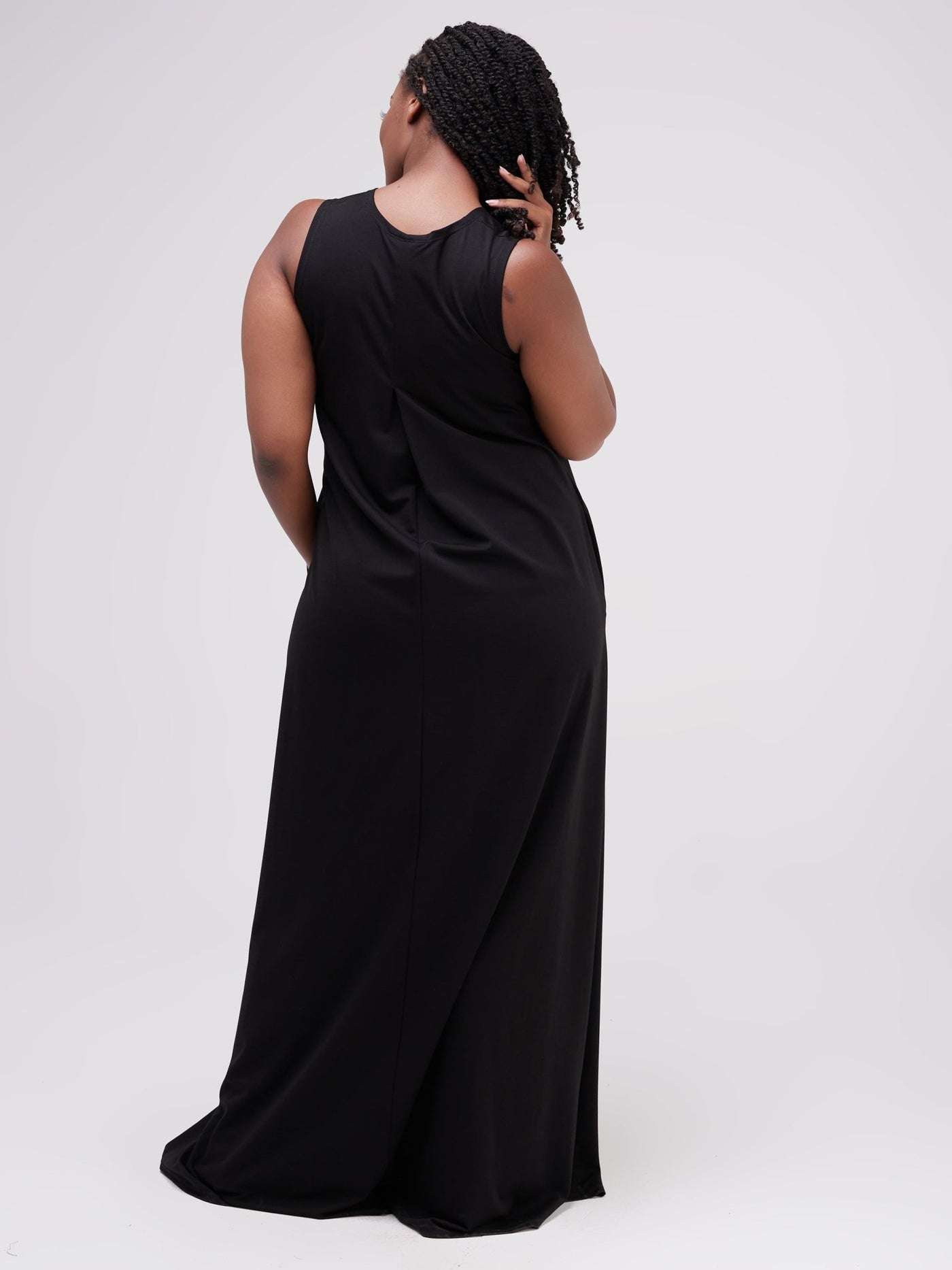 Vivo Ponte Back Pleat Maxi Dress - Black - Shopzetu