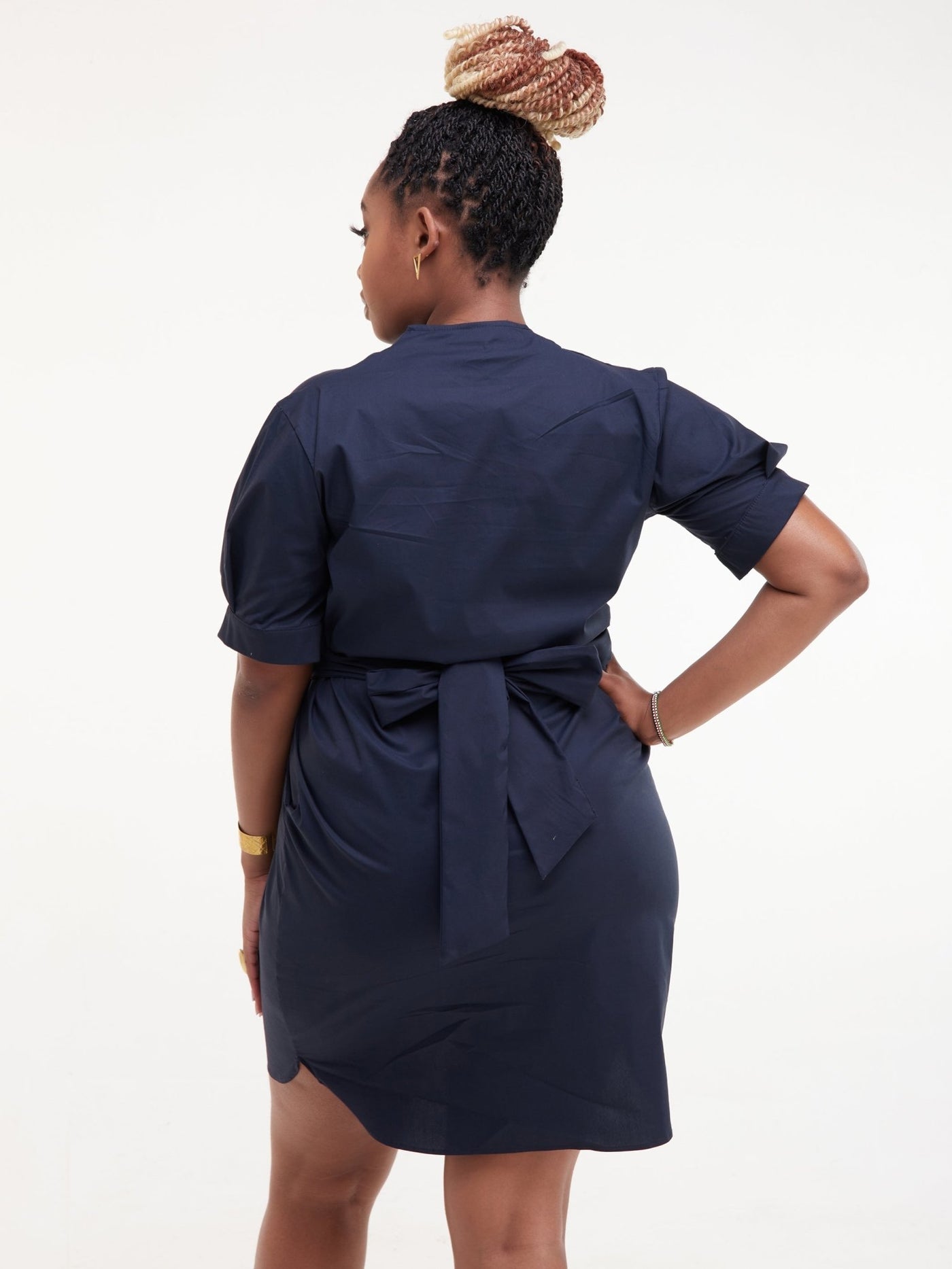 Safari Huru Short Sleeved Shirt Dress - Navy Blue - Shopzetu