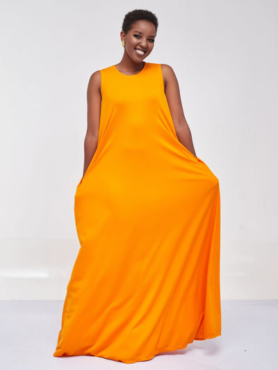 Vivo Ponte Back Pleat Maxi Dress - Marigold - Shopzetu