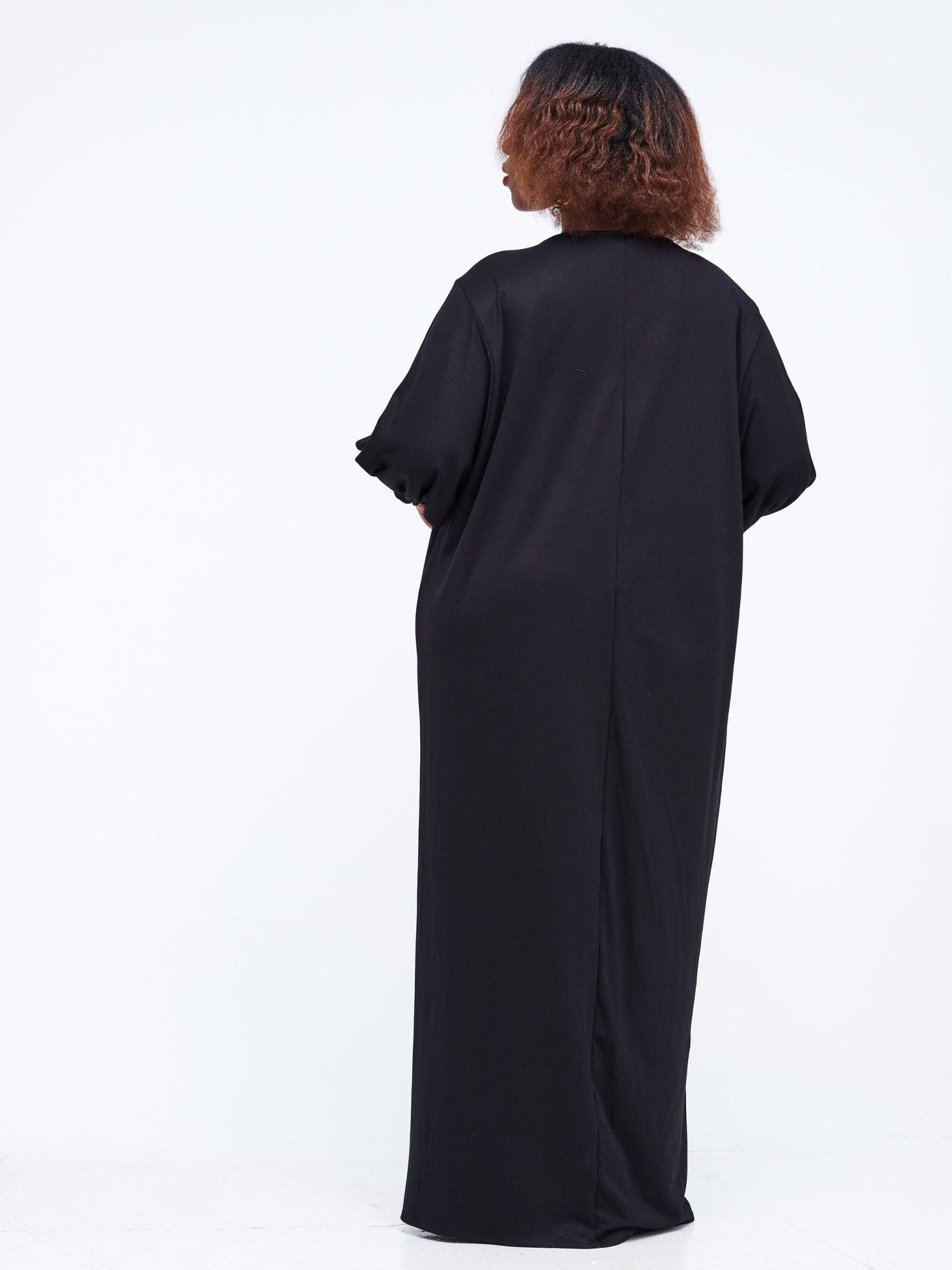 Vivo Wingu Puff Sleeve Maxi Dress - Black - Shopzetu