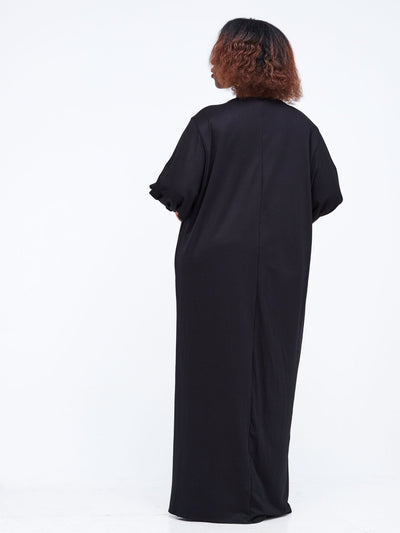 Vivo Wingu Puff Sleeve Maxi Dress - Black - Shopzetu