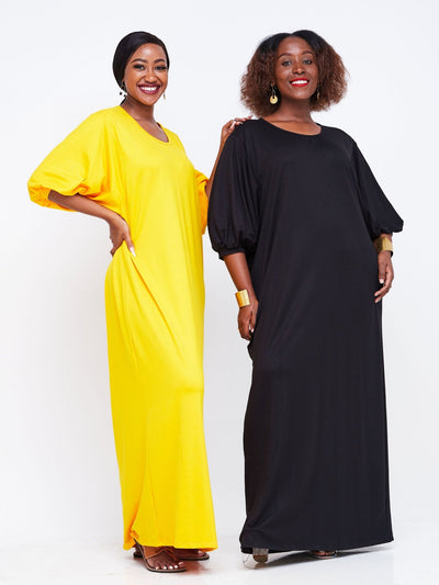 Vivo Wingu Puff Sleeve Maxi Dress - Black - Shopzetu