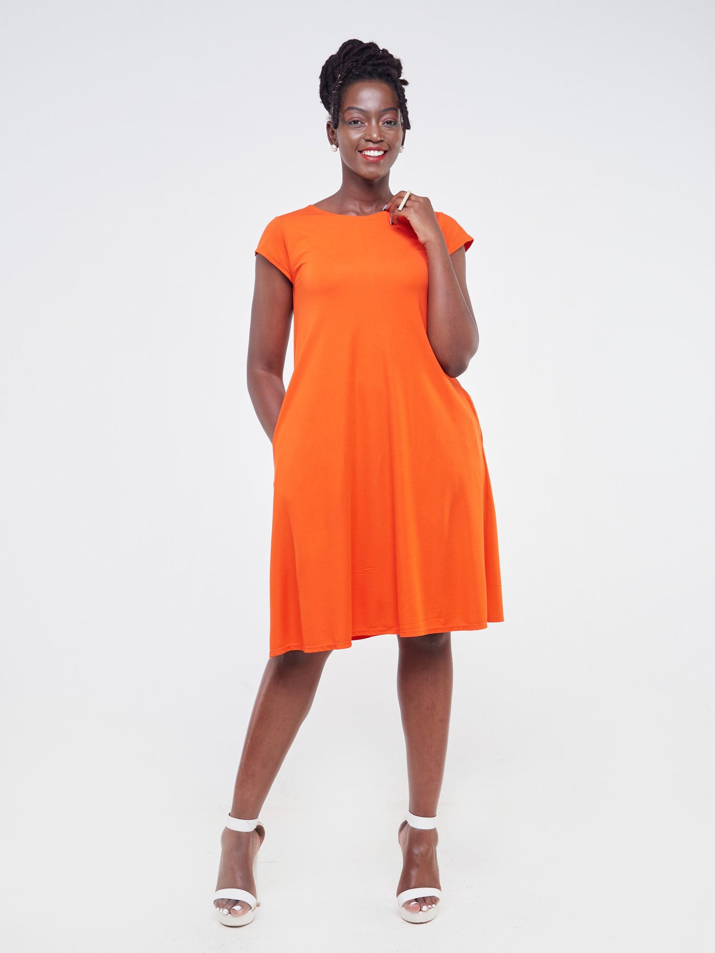 Vivo Basic Kena Tent Knee Length Dress - Orange