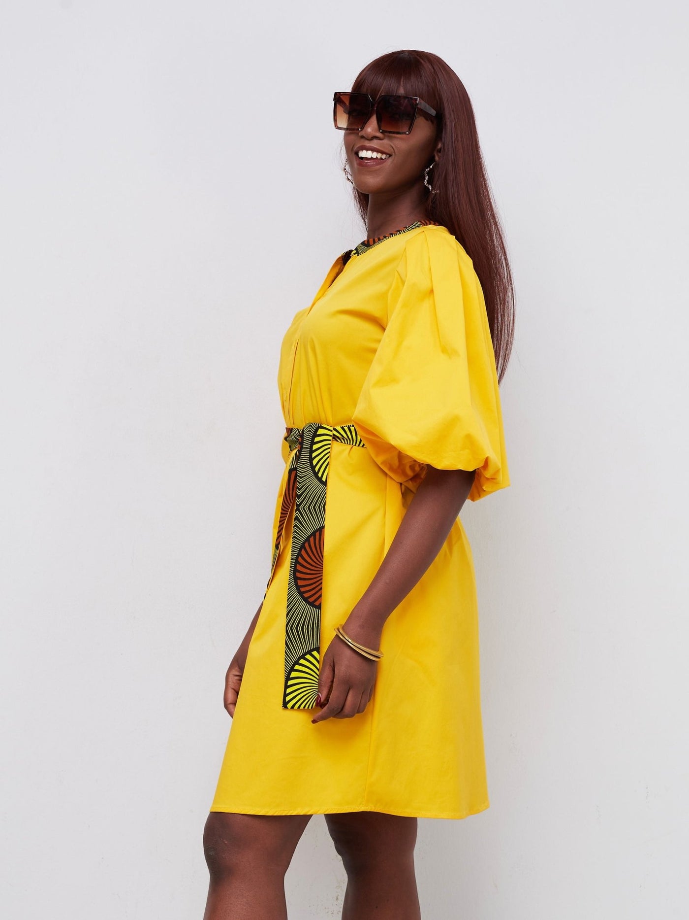 Safari Mali Bishop Sleeve Tent Dress - Mustard - Shopzetu
