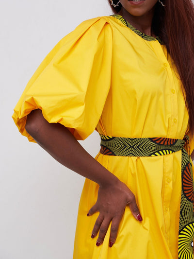 Safari Mali Bishop Sleeve Tent Dress - Mustard - Shopzetu