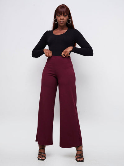 Vivo Dua Wide Leg Pants - Burgundy - Shopzetu