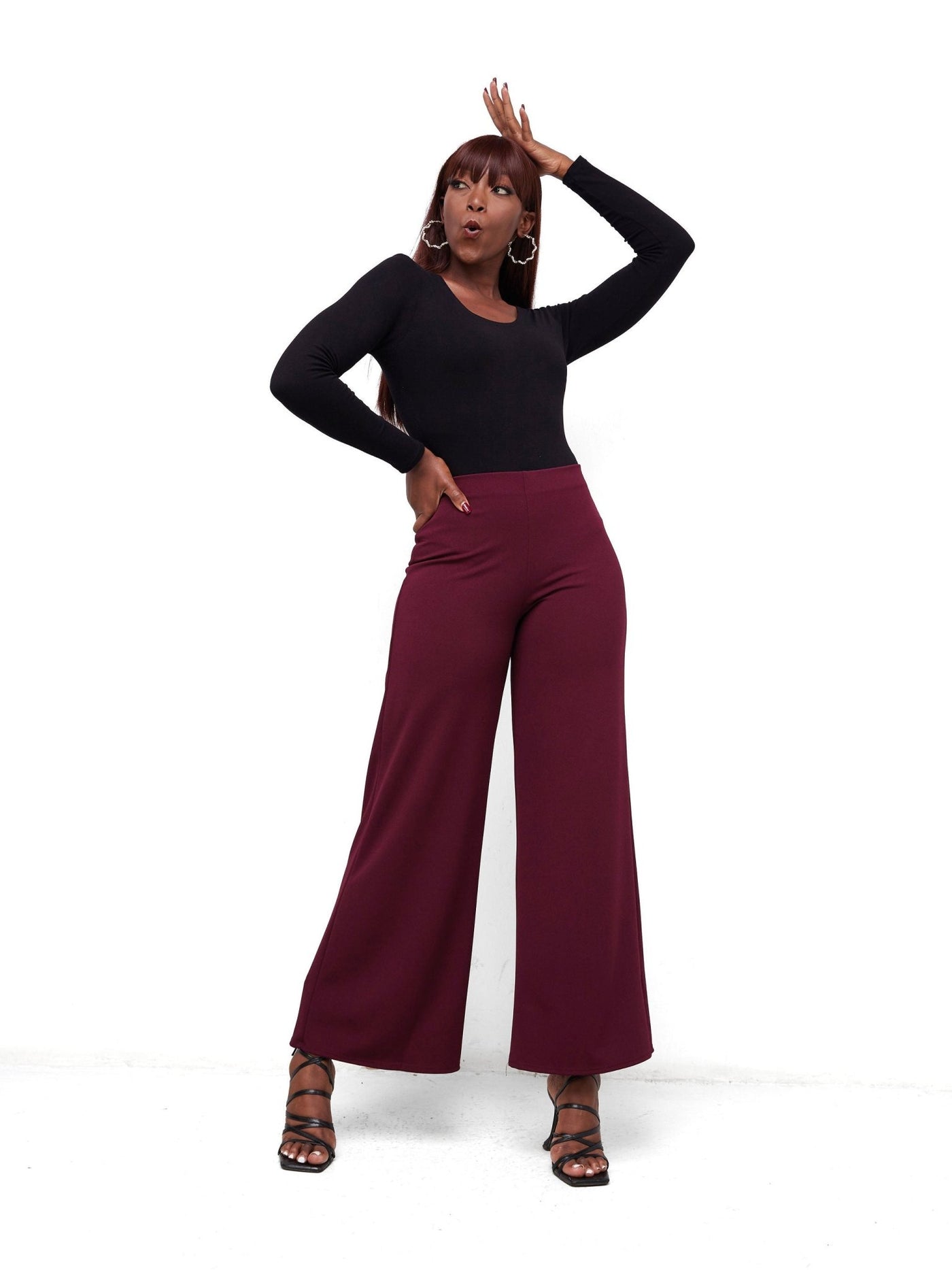 Vivo Dua Wide Leg Pants - Burgundy - Shopzetu