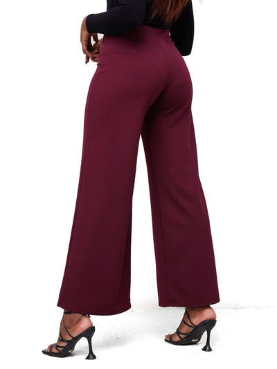 Vivo Dua Wide Leg Pants - Burgundy - Shopzetu