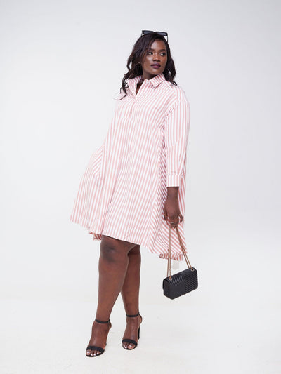 Alara Long Sleeve Striped Midi Shirt Dress - Copper - Shopzetu