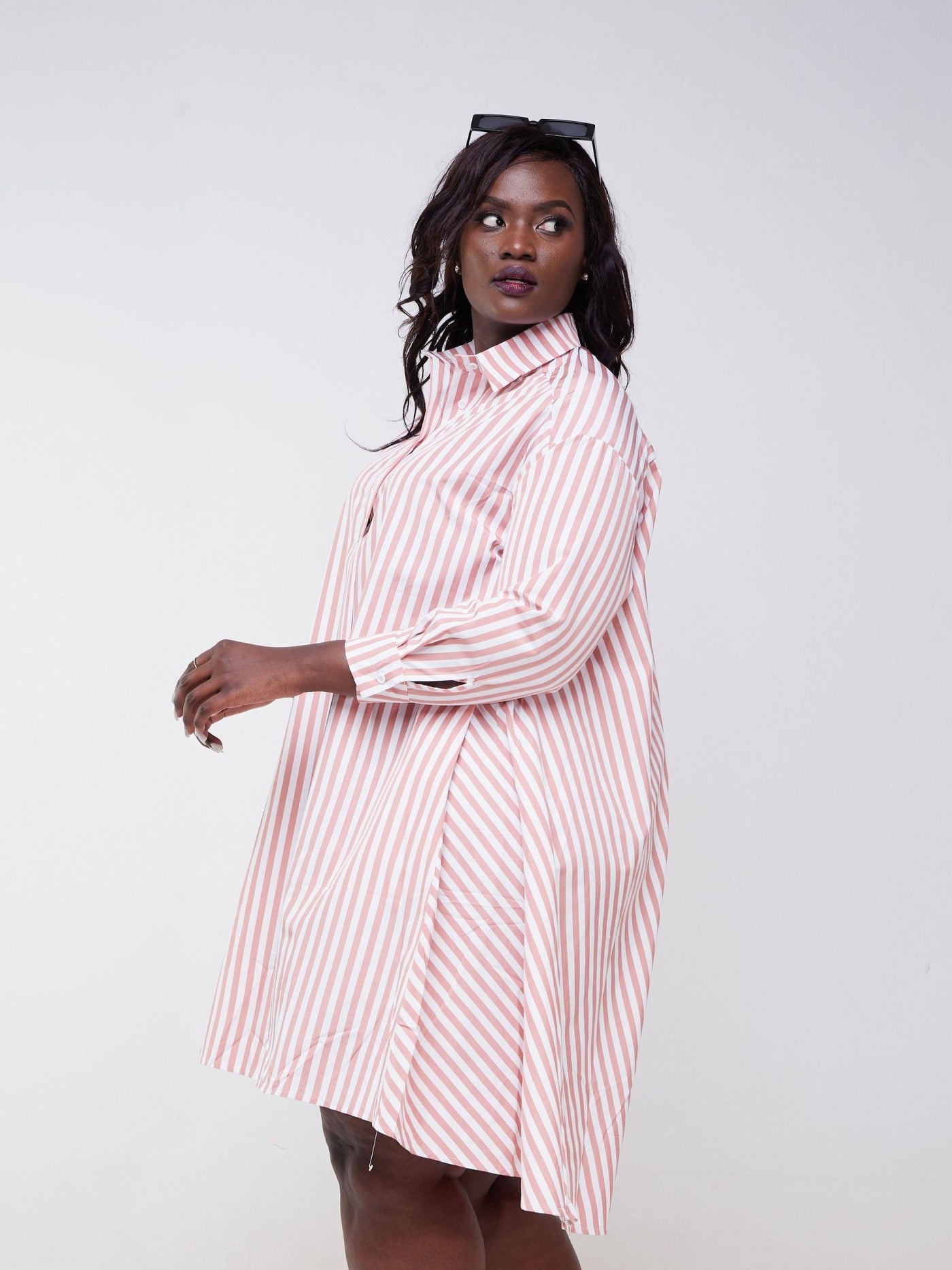 Alara Long Sleeve Striped Midi Shirt Dress - Copper - Shopzetu