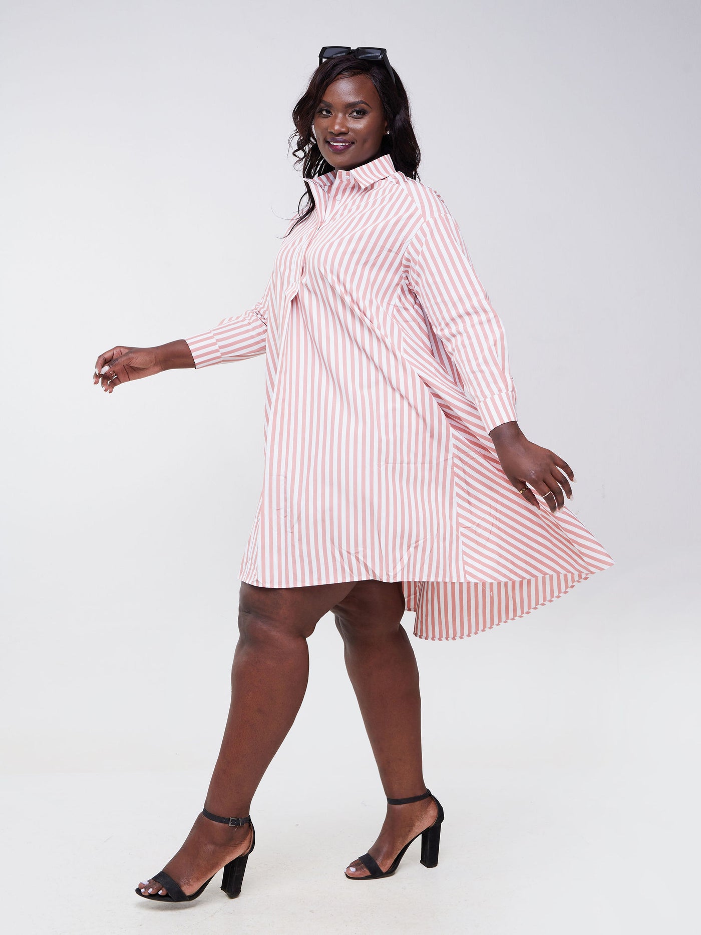 Alara Long Sleeve Striped Midi Shirt Dress - Copper