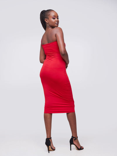 Zoya Party Strappy One Shoulder Midi Dress - Red